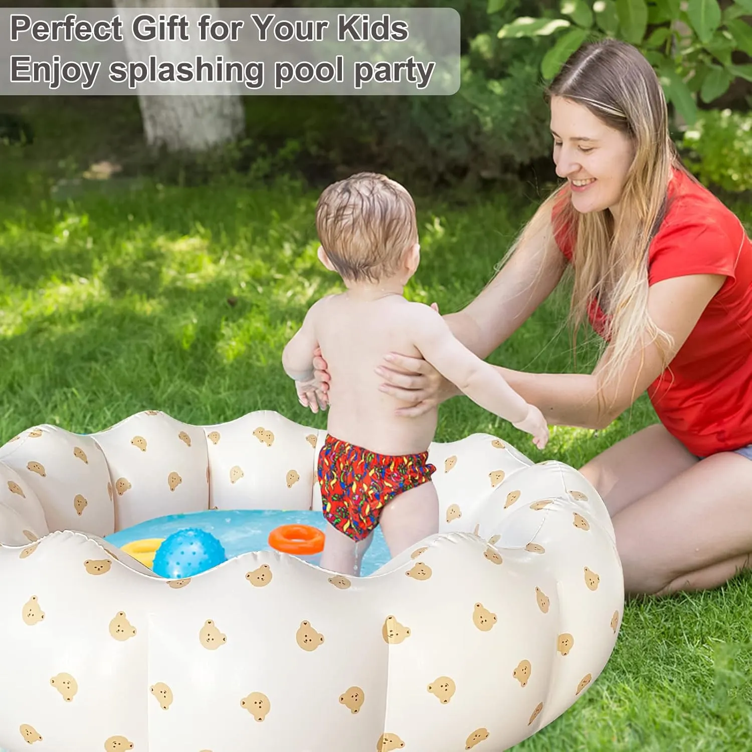 Ages 0-3 Years Girls and infection inanimate burgeon Boys$ Indoor& Outdoor$ Garden and Backyard Summer Water Party$ 35.4x9.8 in (Bear Head) Inflatable Baby Pool$ Portable Paddling Baby Swimming Pool for Toddlers 
