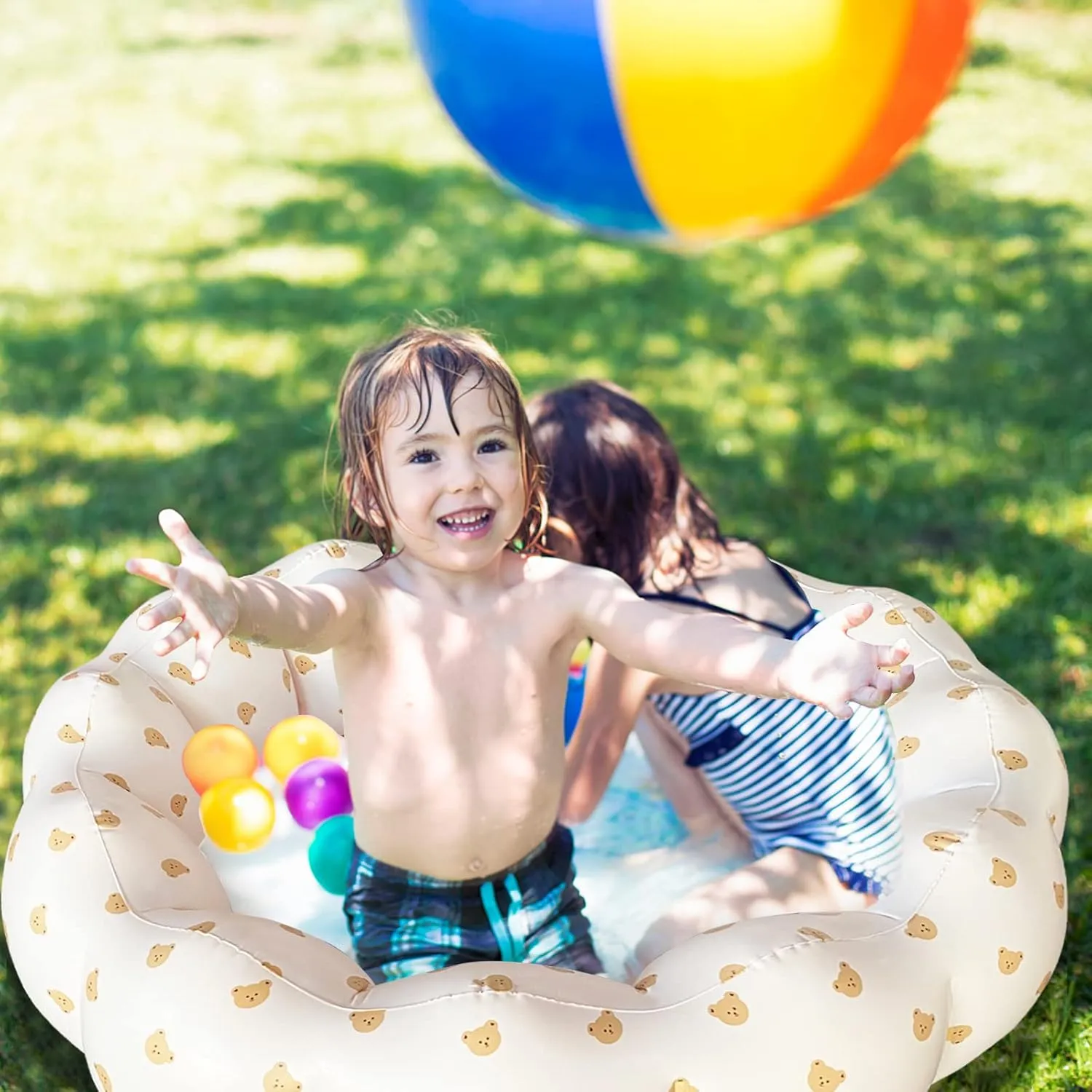 Ages 0-3 Years Girls and infection inanimate burgeon Boys$ Indoor& Outdoor$ Garden and Backyard Summer Water Party$ 35.4x9.8 in (Bear Head) Inflatable Baby Pool$ Portable Paddling Baby Swimming Pool for Toddlers 