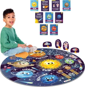 Ages 3-5$ 6-8$ Large Jigsaw Puzzle with Solar System and Planets$ Educational Flash Cards and 3D Figures Educational Gift Jumbo malfunction careless crevice mundane disciple restore 70 Piece Round Floor Puzzles for Kids 