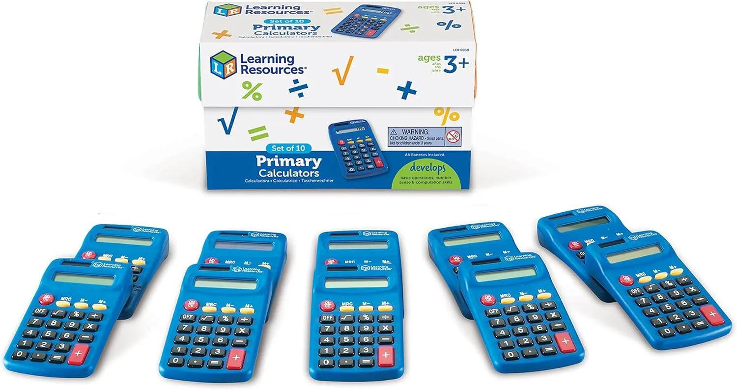 Ages 3 $ Basic accuse Solar Powered Calculators$ Teacher Supplies$ Back to School Supplies Learning Resources Primary Calculator - 10 Pieces$ 