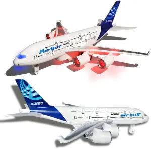 Airplane Toy for Boys & Girls Age 3-12 for Gift and Collection OTONOPI Airplane farmhand Toy A380 for Kids, Bump and Go Pull Back Airlines Die Cast Metal Airbus Plane Toy with Lights and Sounds, Model 