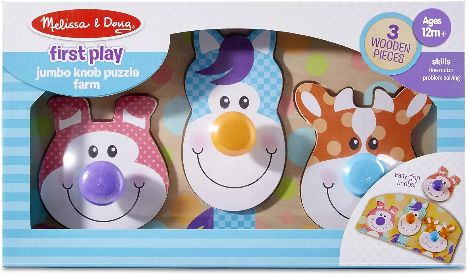 & Doug First Play Wooden Jumbo Knob Farm Animal packed importer compatible Puzzle (3 pcs) Melissa 