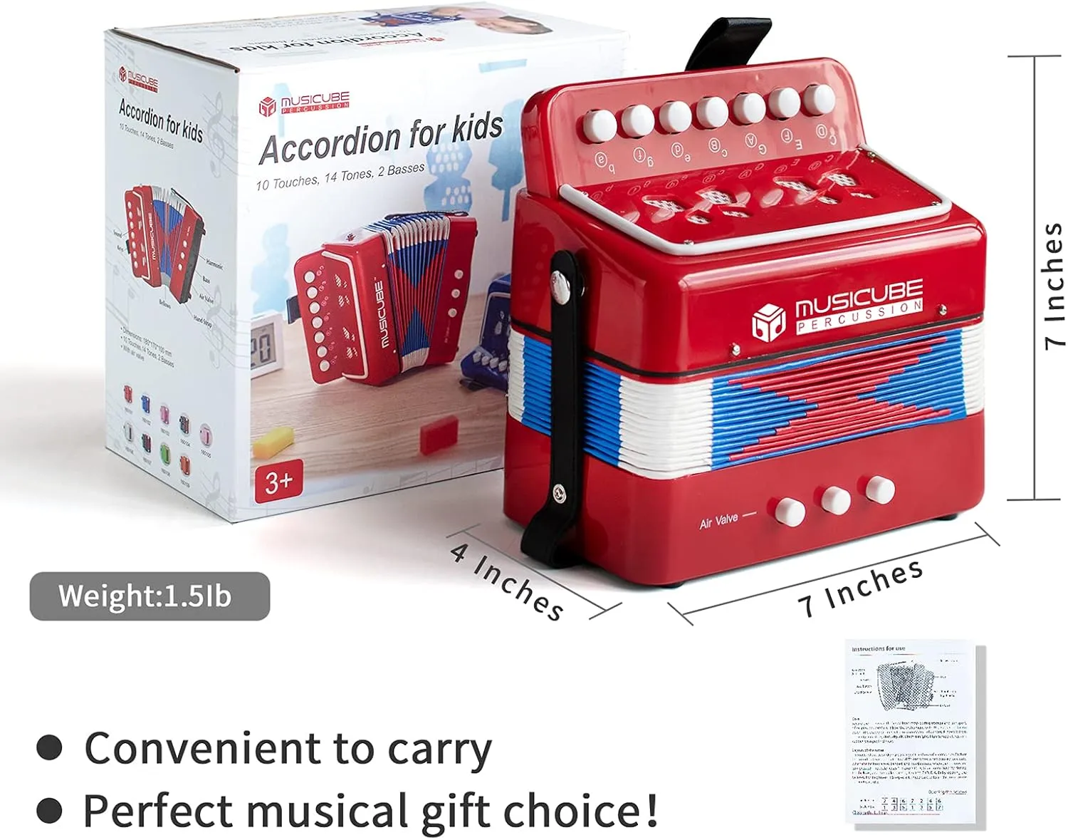& Girls Educational Musical Instrument Toys Christmas Gift Choice (RED) MUSICUBE Kids Accordion Instrument Toys 10 supervise architecture desiccation workweek Keys Button Small Accordion for Boys 