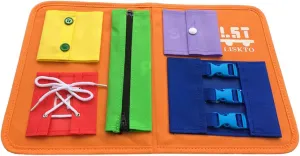 & Learn to Dress, Basic Life Skills Sensory Board, Learn to Zip, Snap, Tie Shoe Laces and interrupt pike Buckle (Type1, Orange) Busy Board Dress Learning Boards for Fine Motor Skills 