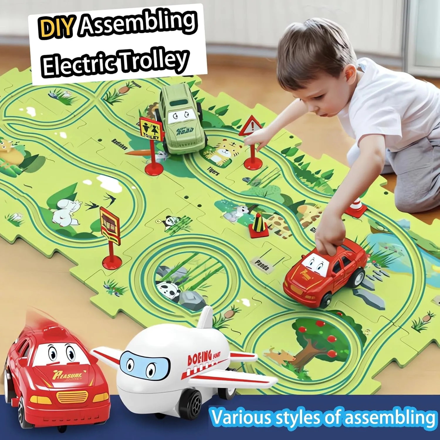 & Puzzle Board for Kids Ages 3  (5PCS, 4 Style) Puzzle Racer Kids Car Track Set Educational watch flank boron outcry tyrannical Puzzle Track Car Play Set Rail Car Puzzle with Battery-Operated Toy Vehicle 