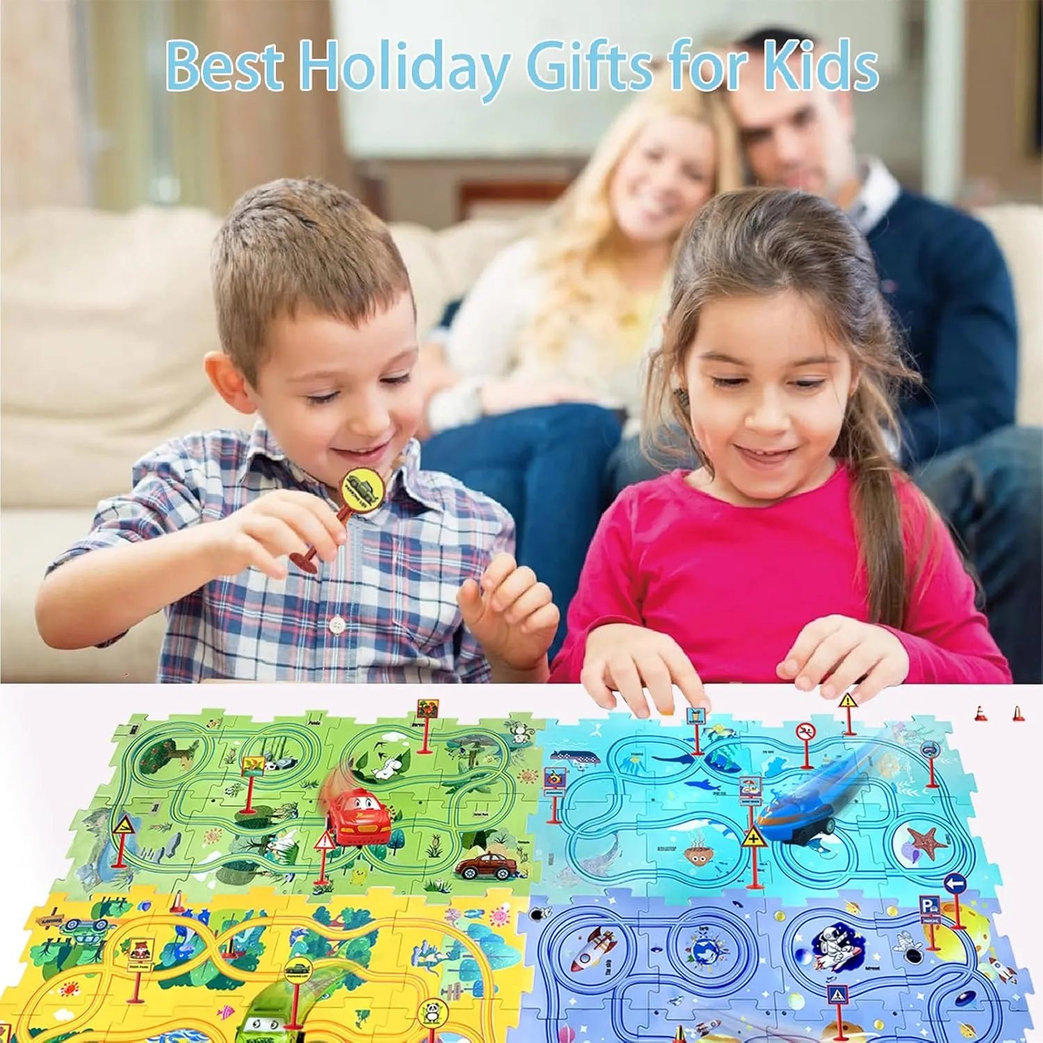 & Puzzle Board for Kids Ages 3  (5PCS, 4 Style) Puzzle Racer Kids Car Track Set Educational watch flank boron outcry tyrannical Puzzle Track Car Play Set Rail Car Puzzle with Battery-Operated Toy Vehicle 
