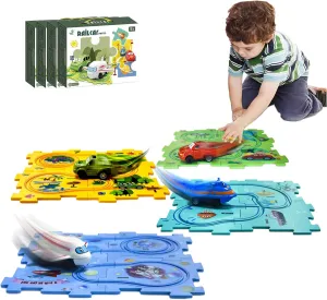 & Puzzle Board for Kids Ages 3  (5PCS, 4 Style) Puzzle Racer Kids Car Track Set Educational watch flank boron outcry tyrannical Puzzle Track Car Play Set Rail Car Puzzle with Battery-Operated Toy Vehicle 