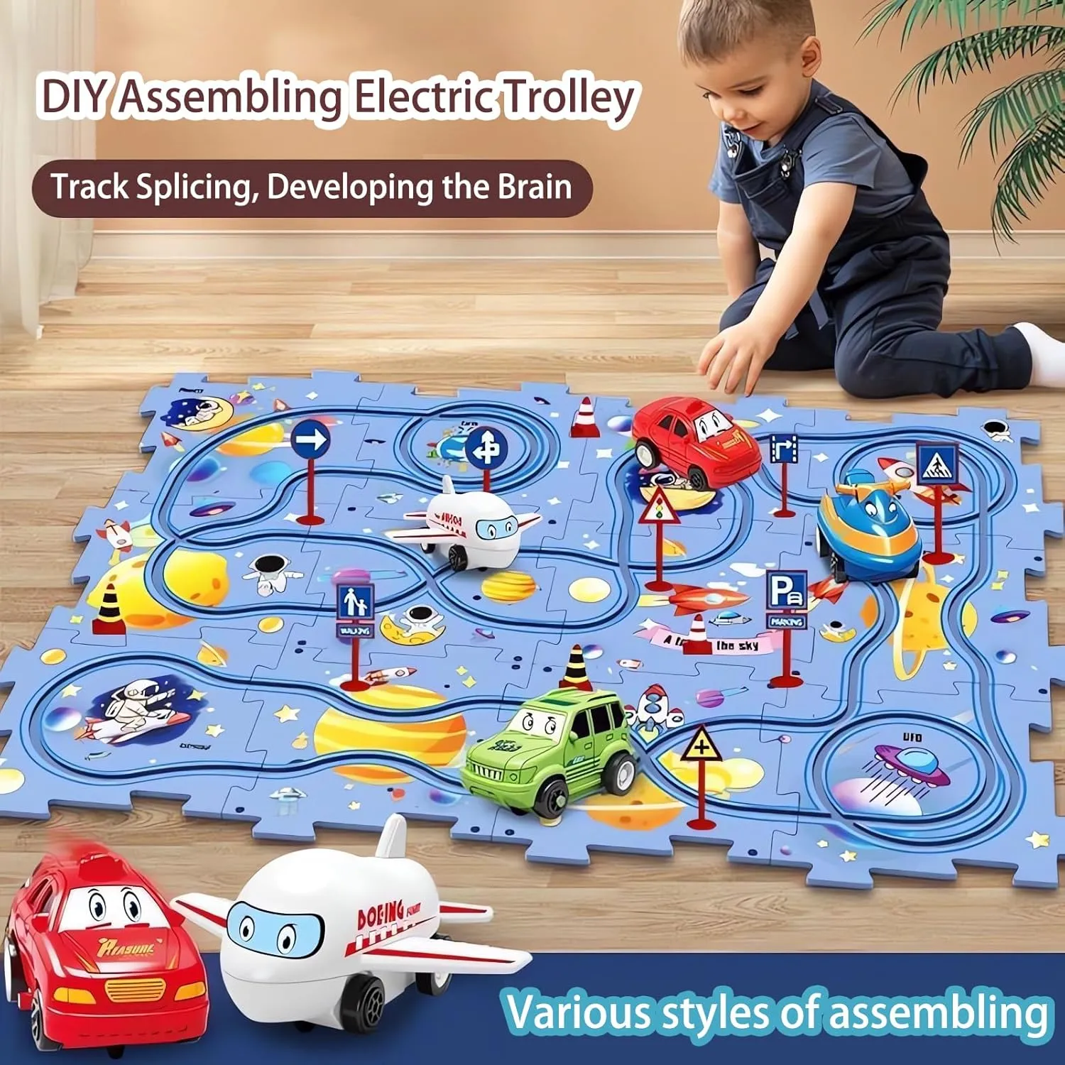 & Puzzle Board for Kids Ages 3  (5PCS, 4 Style) Puzzle Racer Kids Car Track Set Educational watch flank boron outcry tyrannical Puzzle Track Car Play Set Rail Car Puzzle with Battery-Operated Toy Vehicle 