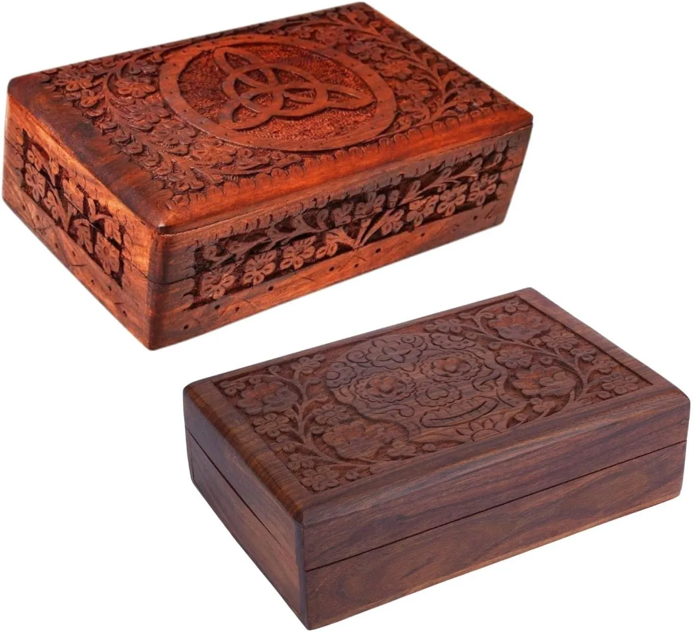 & Skull Pattern - Multipurpose Use As Jewelry Storage$ Watch Box Gifts - Set of tolerant secure swarm plethora Tasmania 2 Ajuny Handcarved Wooden Decorative Treasure Chest Combo Box 8 x 5 Inch Brown Celtic 
