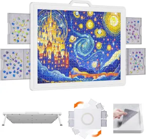 & Tilting Puzzle Board with Divided Drawers, Felt unusable Mat, Protective Cover, Portable Jigsaw Puzzle Table with Handle, Felt Trays, Ideal Gift, 33.3" x 25.4", White Lifewit 1500 Pieces 2-in-1 Rotating 