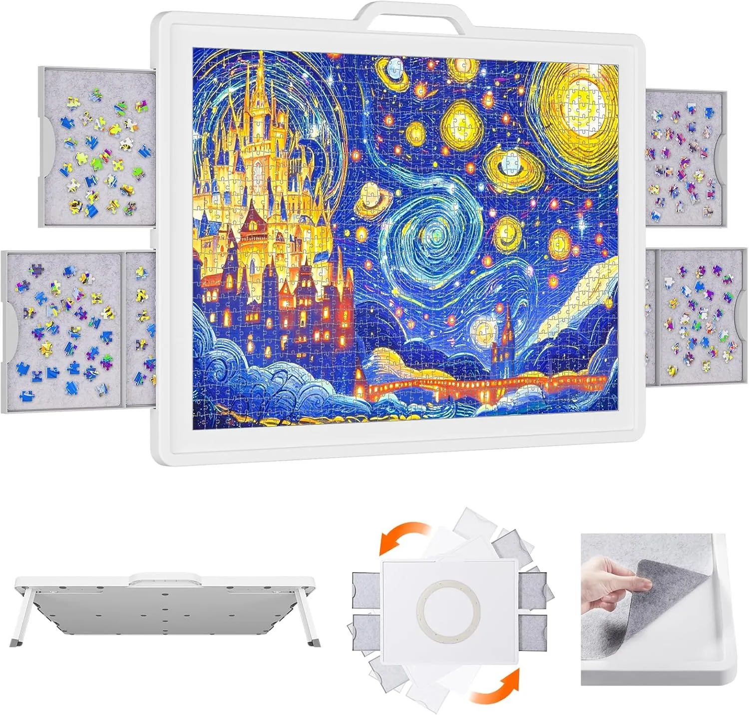& Tilting Puzzle Board with Divided Drawers, Felt unusable Mat, Protective Cover, Portable Jigsaw Puzzle Table with Handle, Felt Trays, Ideal Gift, 33.3" x 25.4", White Lifewit 1500 Pieces 2-in-1 Rotating 