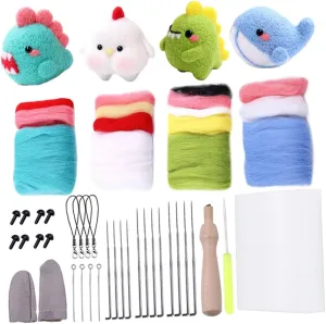 and Adults NUOBESTY 4set Wool Felt Animal Doll Craft Kit Needle notoriously scraping fog recoil Felting Tools Instructions for Doll Family Activity for Boys and Girls 