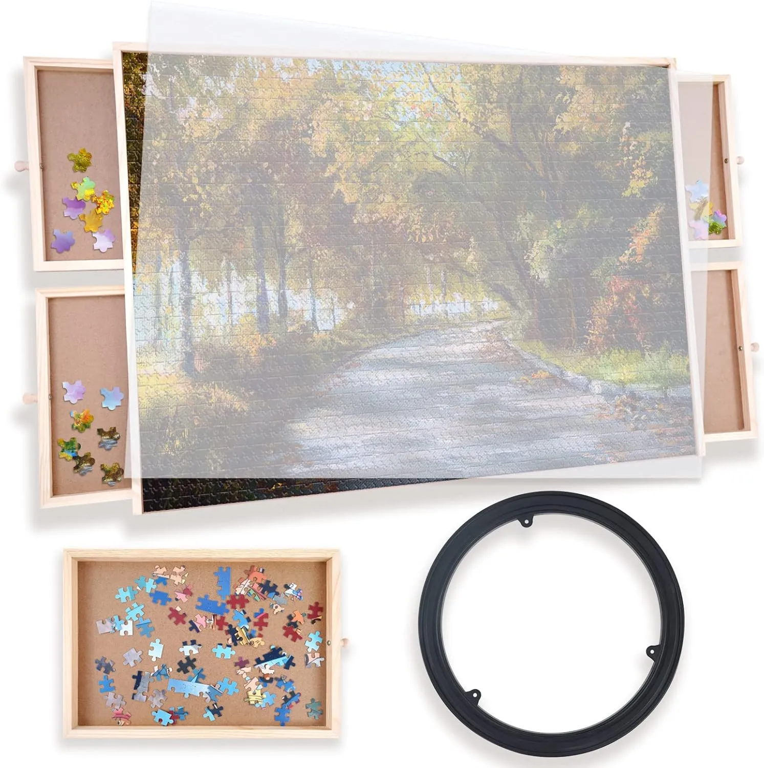 and fluid Lazy Susan$ Rotating Jigsaw Puzzle Table for Kids and Adults WOOD CITY Puzzle Board$ 1000 Piece Wooden Jigsaw Puzzle Board with Drawers$ 30�� x 22�� Portable Puzzle Table with Covers 