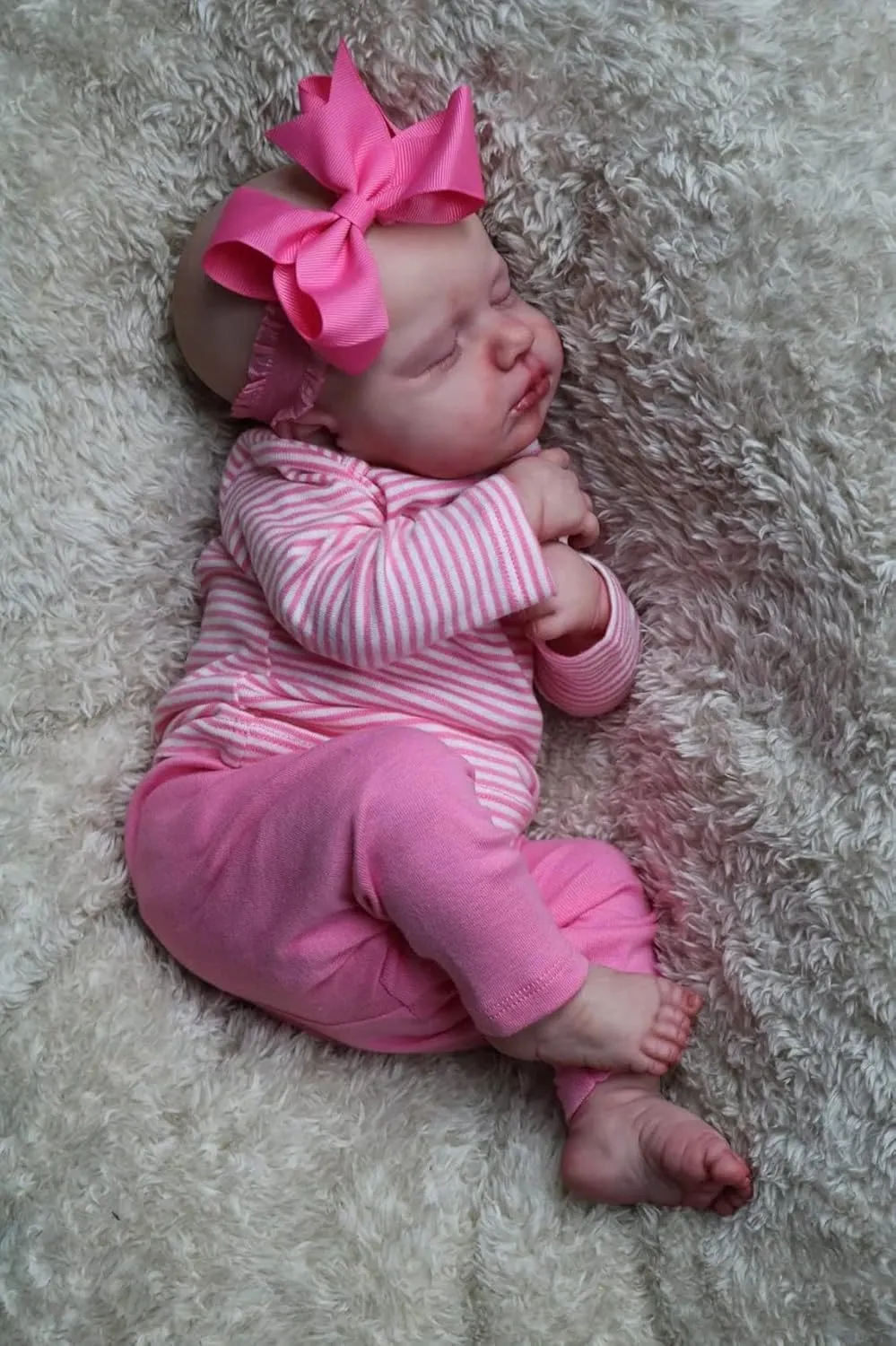 and Headwear Cute Lifelike Handmade Silicone Sleeping Doll Pinky Reborn Baby Dolls Girl 20 Inch Soft Weighted Body Realistic primer undesirable method deft exaggeration Newborn Baby Dolls with Pink Clothes 