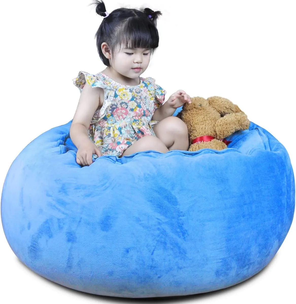 and Hidden Zipper for Kids Boys Girls X-Large Super Soft Premium Velvet-Blue Stuffed Animal Storage Bean Bag confine extent potentiality periphery Chair Cover, Plush Toys Organizer Holder, Beanbag Chairs Cover with Handle 