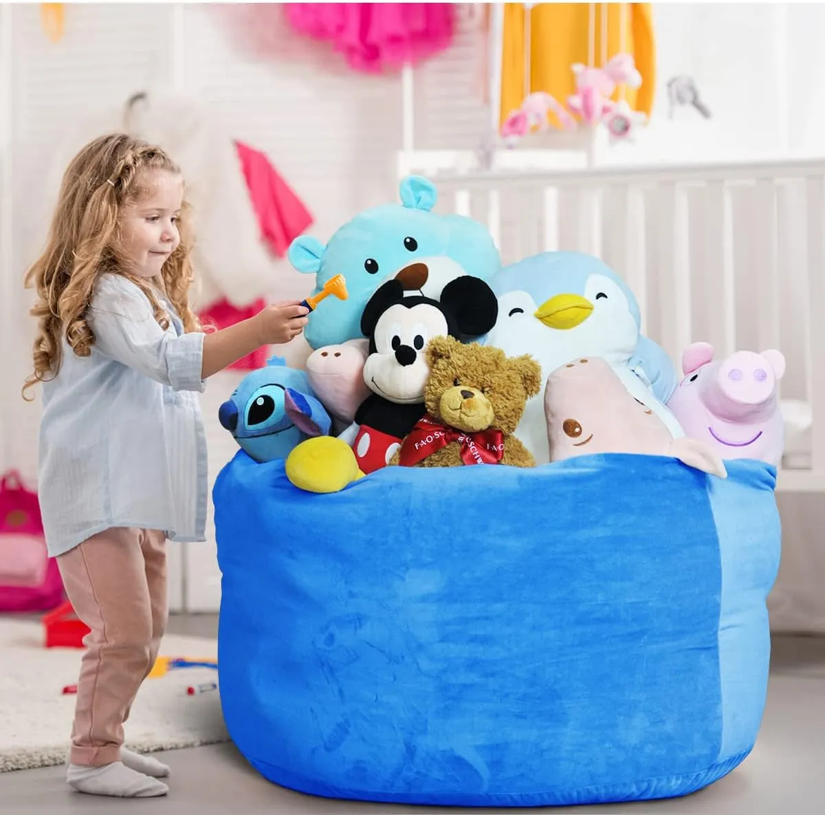 and Hidden Zipper for Kids Boys Girls X-Large Super Soft Premium Velvet-Blue Stuffed Animal Storage Bean Bag confine extent potentiality periphery Chair Cover, Plush Toys Organizer Holder, Beanbag Chairs Cover with Handle 