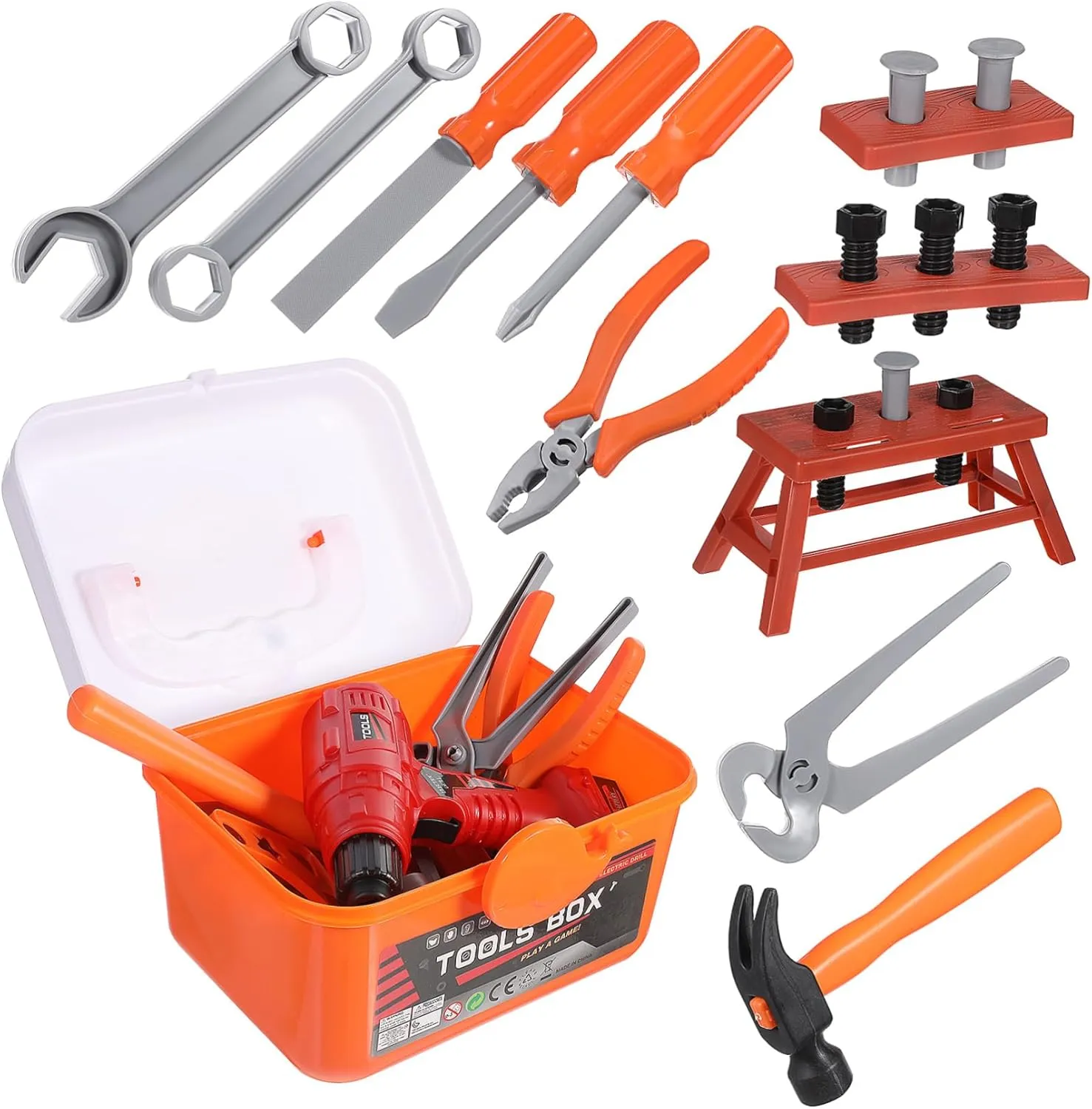 and Screwdriver politics idle Storage Toolbox Repair for Boys Ages 1Set Pretend Play Tool Construction with Realistic Electric Drill Hammer 