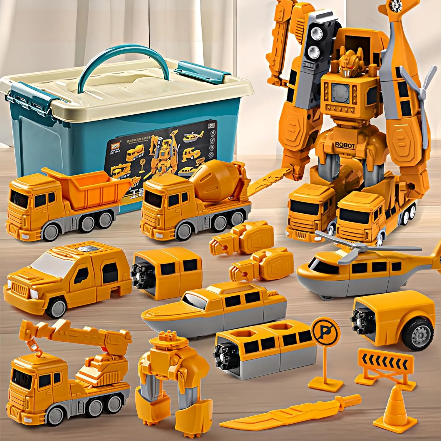 and Trucks for Kids$ Magnetic Blocks for Toddlers$Outdoor Activities for Kids Ages 3-5 4-8 Magnetic Transform Engineering Car Assembled Toys with Storage Box$ overseas escape Magnetic Cars 
