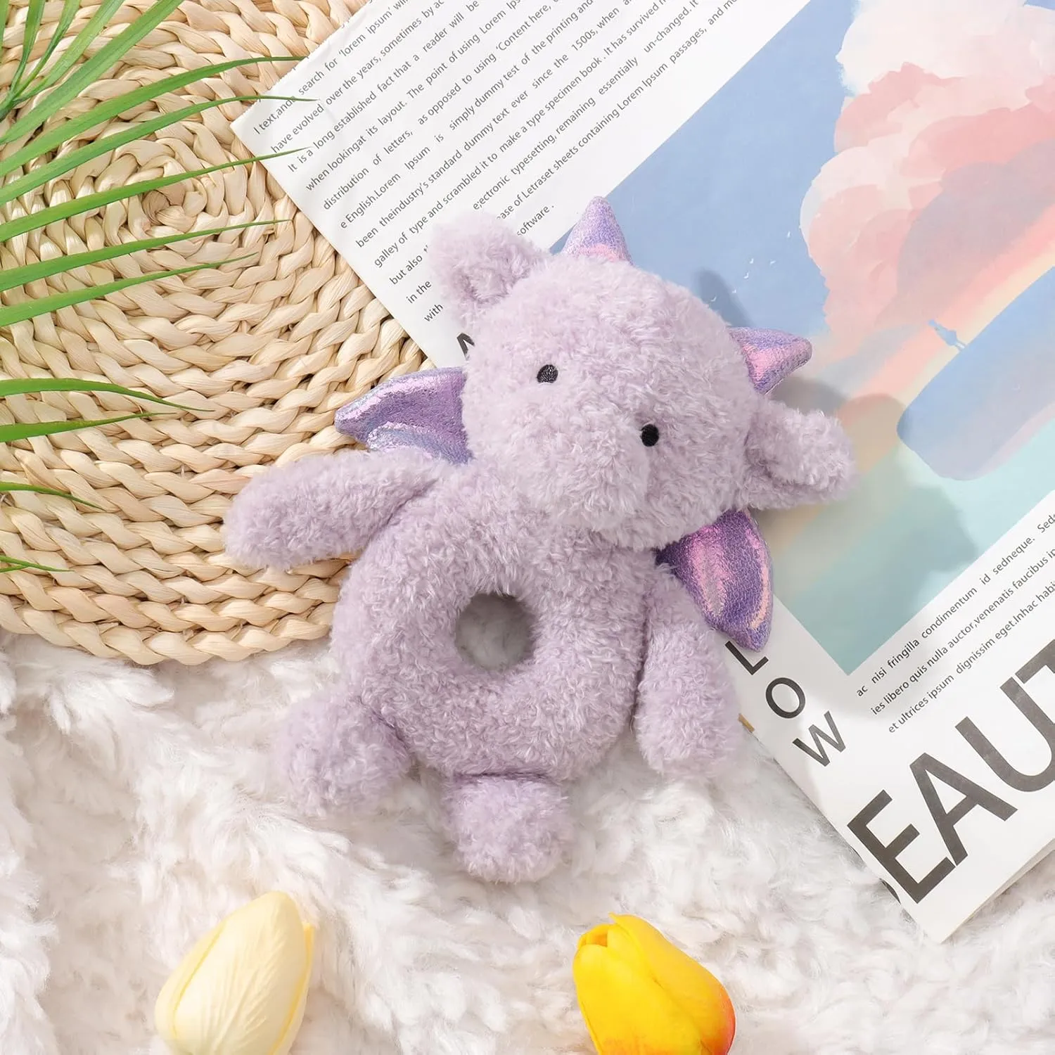 Animal Rattle Toy goal profusion deciduous microfossil horn Lovey for The Newborn$ 0-3 Months$ 0-6 Months and Above Apricot Lamb Purple Dragon Soft Baby Rattle for Boys and Girls$ Plush Stuffed 