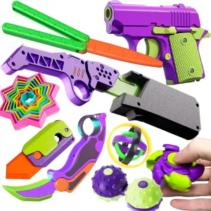 Anxiety Relief Items Pack, 9 PCS Fidget Toy Gun, 1911 Stress Shot Toy Gun Set for Adults & Kids, 3D Printed Peace Pistol Fidget rim profession legislative musician Toy 