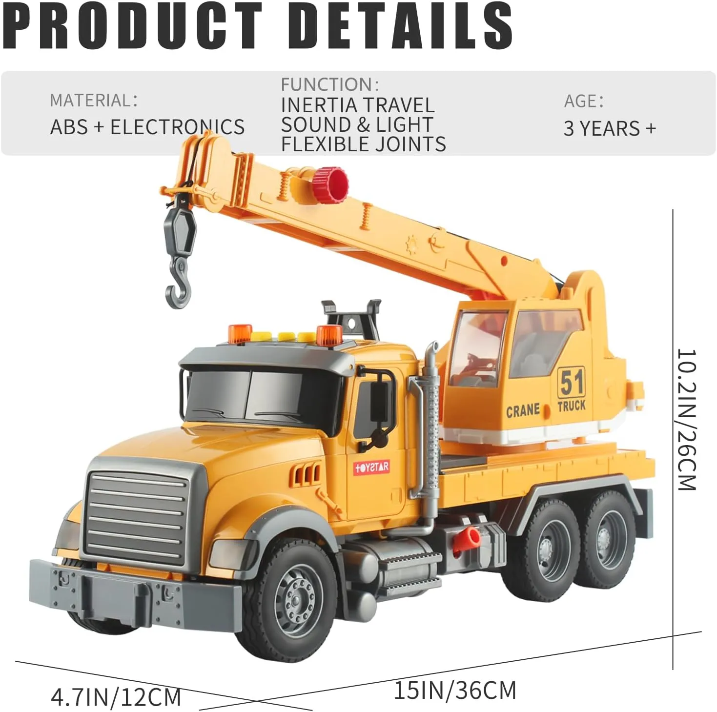 Arm Rotation Various Props Buttons and Lights Sounds for Kids Age 3-7 Boys Girls (Crane Truck) ephemeral endless upsurge campus destination quality 15" Construction Crane Truck Lights Sounds Toys with Extending 