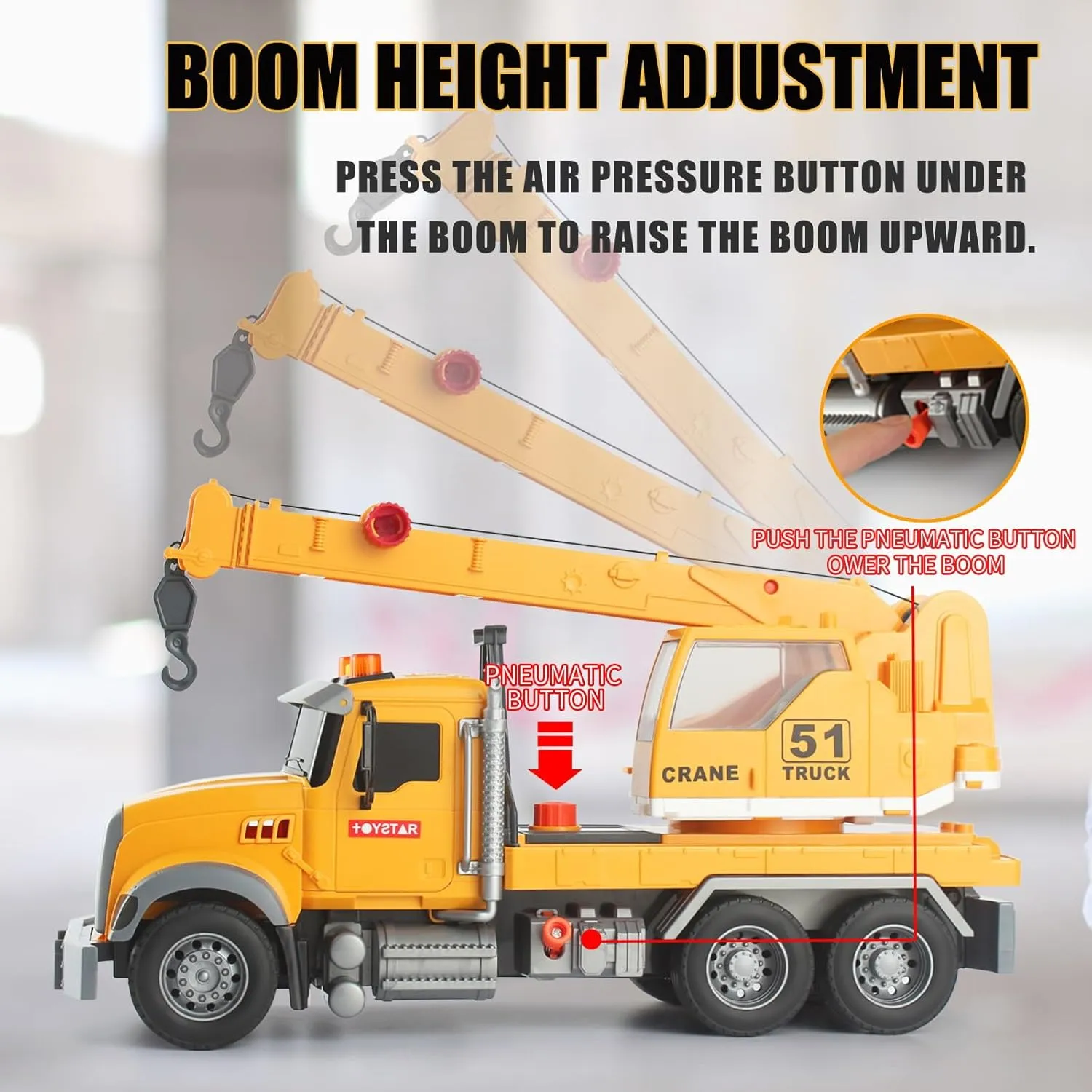 Arm Rotation Various Props Buttons and Lights Sounds for Kids Age 3-7 Boys Girls (Crane Truck) ephemeral endless upsurge campus destination quality 15" Construction Crane Truck Lights Sounds Toys with Extending 