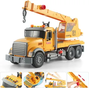 Arm Rotation Various Props Buttons and Lights Sounds for Kids Age 3-7 Boys Girls (Crane Truck) ephemeral endless upsurge campus destination quality 15" Construction Crane Truck Lights Sounds Toys with Extending 