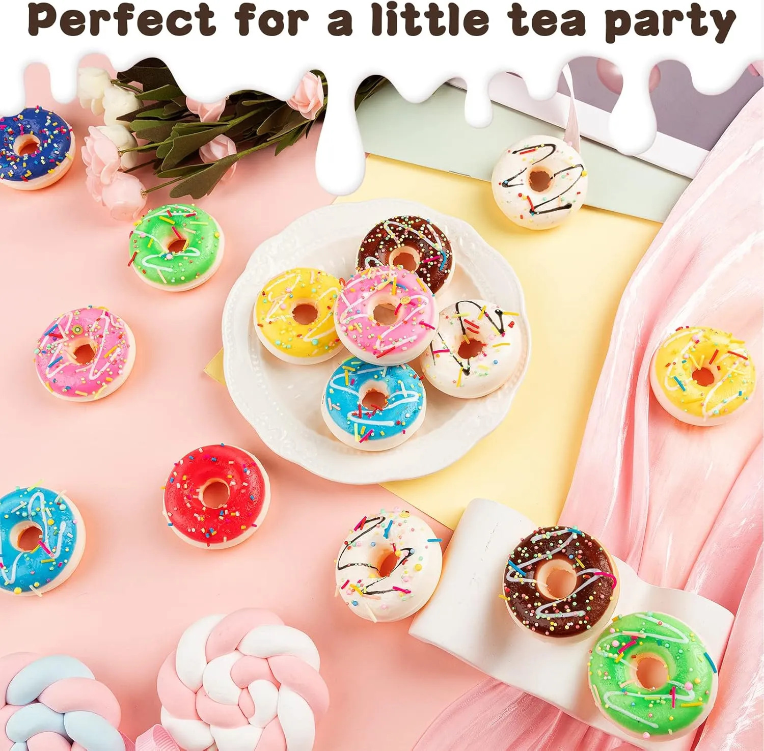 Artificial Donuts Stress Relief Ball, Fake Mini Donut for bake Christmas Birthday Present Stocking Stuffers Goodie Bag Stuffers 24 pcs Donut Stress Ball, 