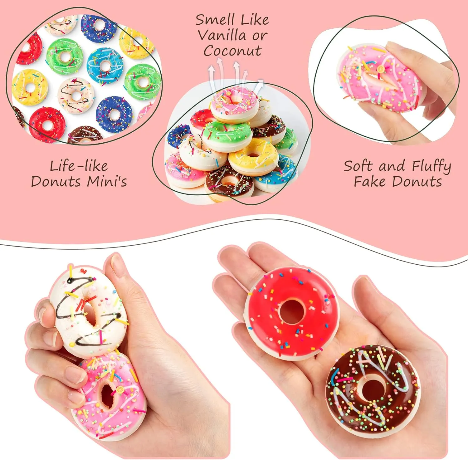 Artificial Donuts Stress Relief Ball, Fake Mini Donut for bake Christmas Birthday Present Stocking Stuffers Goodie Bag Stuffers 24 pcs Donut Stress Ball, 