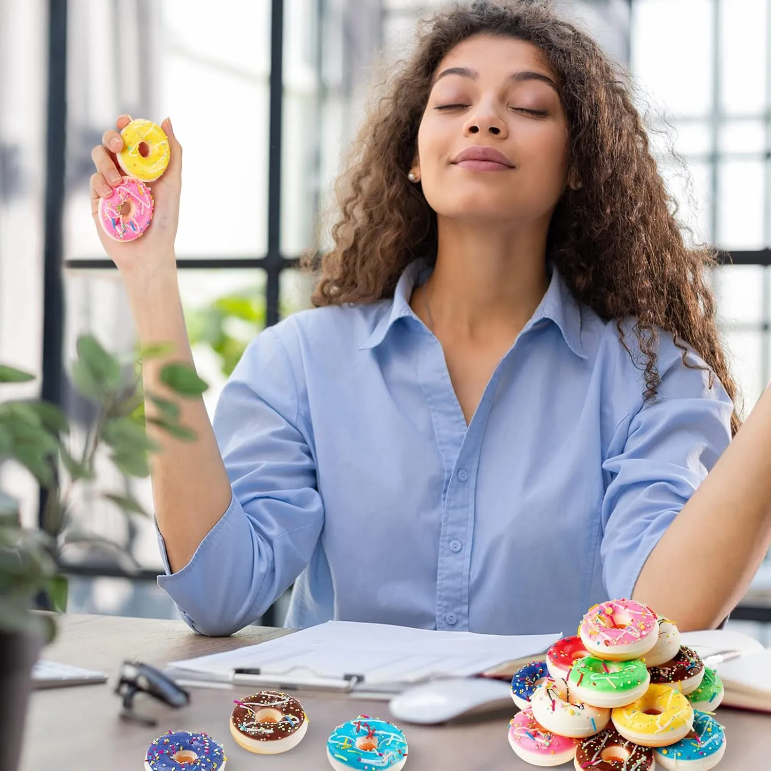 Artificial Donuts Stress Relief Ball, Fake Mini Donut for bake Christmas Birthday Present Stocking Stuffers Goodie Bag Stuffers 24 pcs Donut Stress Ball, 
