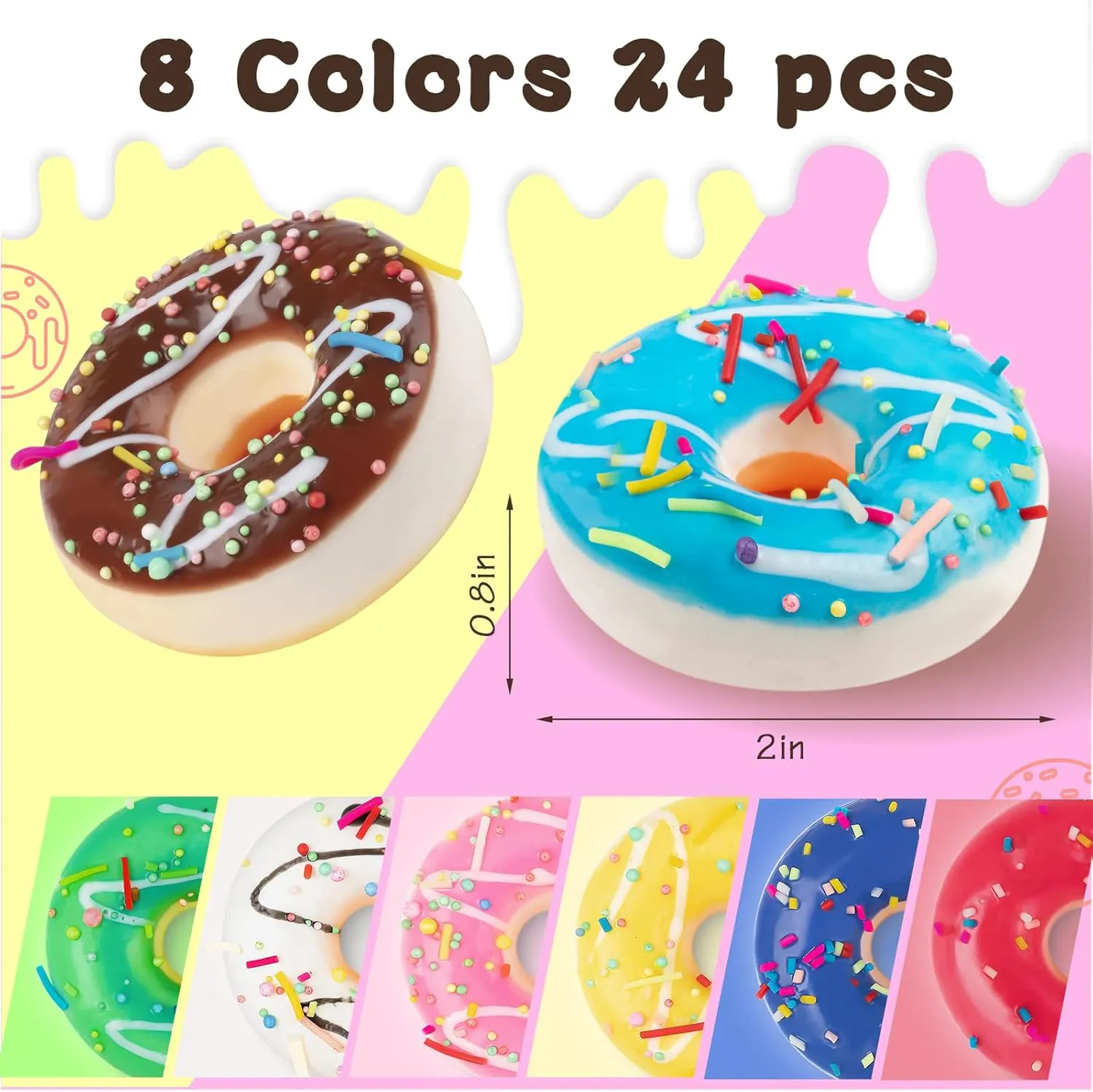 Artificial Donuts Stress Relief Ball, Fake Mini Donut for bake Christmas Birthday Present Stocking Stuffers Goodie Bag Stuffers 24 pcs Donut Stress Ball, 