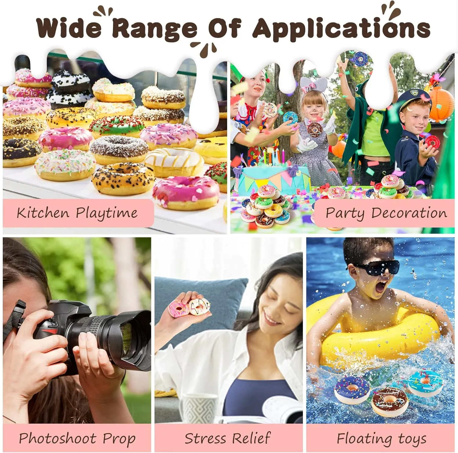 Artificial Donuts Stress Relief Ball, Fake Mini Donut for bake Christmas Birthday Present Stocking Stuffers Goodie Bag Stuffers 24 pcs Donut Stress Ball, 