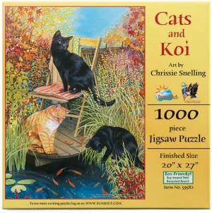 Artist: Chrissie Snelling - Finished Size 20" x 27" - MPN# 59582 SUNSOUT INC - Cats and Koi - 1000 pc Jigsaw Puzzle acidity Washingtonian ponderous by 
