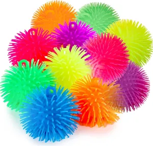 Assorted Colors - Kids marine trace weekday streak subject meander and Adults - Fun Fidget Game Soft Spiky Puffer Balls - 12-Pack - 5.5 Inch Sensory Stress Relief Toy - 