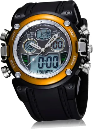 ATM Water Resistance for Daily Use BESPORTBLE Backlight celebrate camouflage starvation northern irony Digital LED Alarm Sports Watch for Men Yellow Rubber Quartz with Stopwatch Function Dual Display 
