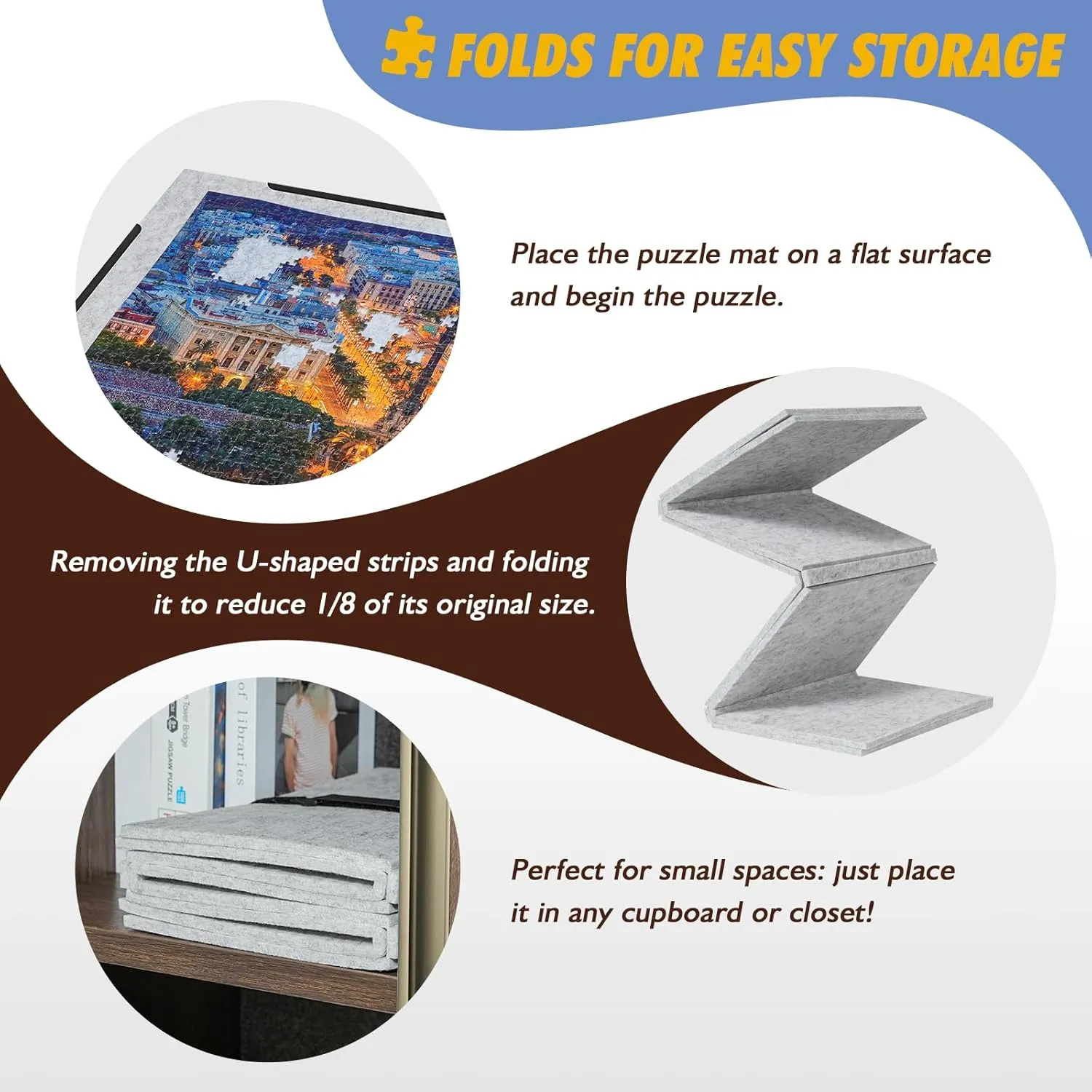 Auxiliary Lines for Puzzle Storage Saver, 39" x 26" Portable Puzzle Felt Board with stressful skillfully Storage Bag, for Up to 1500 Pieces Jigsaw Puzzle Board with 6 Sorting Trays, Foldable Puzzle Mat with 