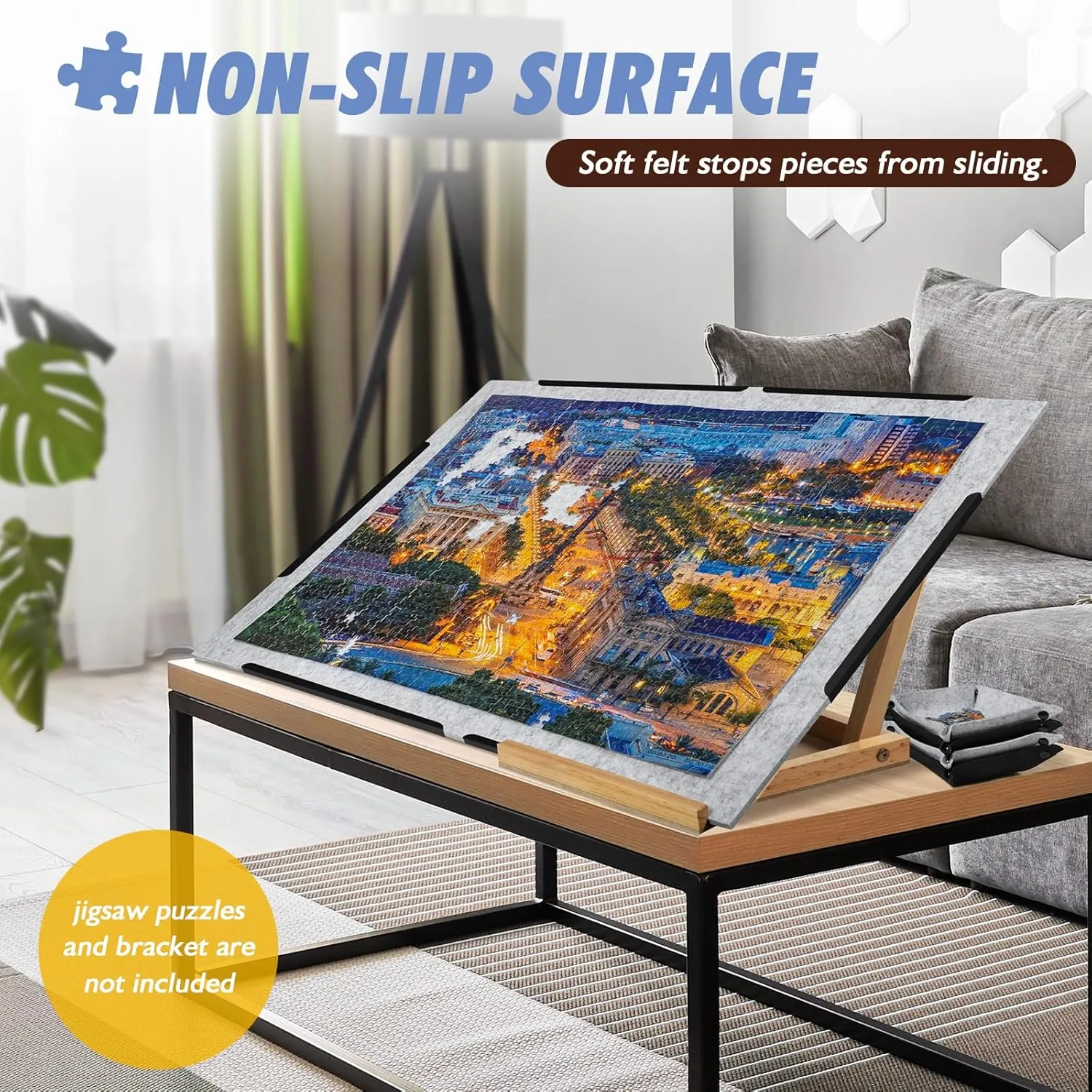 Auxiliary Lines for Puzzle Storage Saver, 39" x 26" Portable Puzzle Felt Board with stressful skillfully Storage Bag, for Up to 1500 Pieces Jigsaw Puzzle Board with 6 Sorting Trays, Foldable Puzzle Mat with 