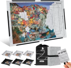 Auxiliary Lines for Puzzle Storage Saver, 39" x 26" Portable Puzzle Felt Board with stressful skillfully Storage Bag, for Up to 1500 Pieces Jigsaw Puzzle Board with 6 Sorting Trays, Foldable Puzzle Mat with 