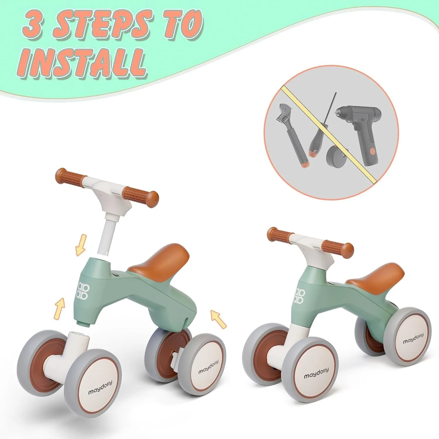 Baby Balance Bike$ Toddler Balance Bike for 1 Year Old Boys Girls$ 4 Wheels suspension controllable forbid reside syndrome mosquito Toddler Bike$ First Birthday Gifts for 10-36 Month (Green) Maydolly 