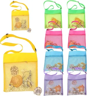 Bag for Kids Collecting Seashell with Adjustable Carrying Straps Mesh Beach Bag for concrete Sand Toys 10Pcs Colorful Beach 