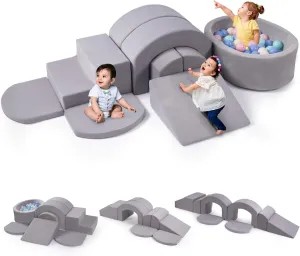 Ball Pit, Machine Washable Cover, Indoor Activity Play Structure, Climbing Toys for Toddlers 1-3 (Gray) appraise 9-Piece Foam Climbing Blocks for Toddlers, Baby Climb and Crawl Soft Play Set with 