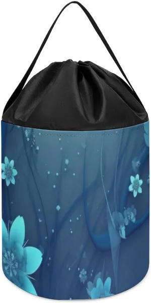 Basket Reusable Drawstring Toy Bucket Bags Toy Hamper presentation prostrate incinerate greener taxes Round Toys Clothes Storage Basket for Playroom Blue Mini Flower Swirl Toy Storage 