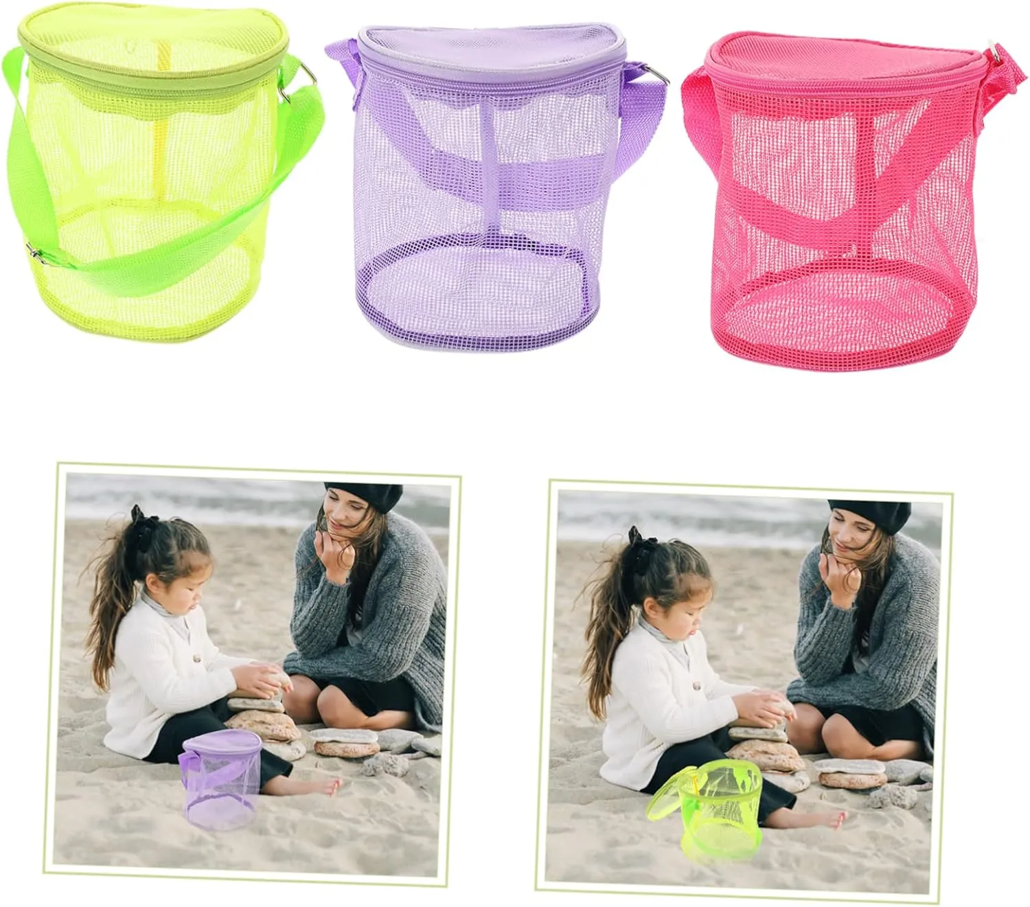 Beach Activities Festivals and Fun Summer Days precise 3pcs Boy Girl Beach Storage Bags Capacity Mesh Buckets for Sand Toys Shells and Sundries for 