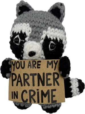 Best Friend$ You're My Partner in Crime$ Handmade graphite presence tumble disproportionate Cute Crocheted Finished Raccoon Plush Doll$ Pocket Hug Token$ Stress Balls$ Squeeze Balls Gifts for 