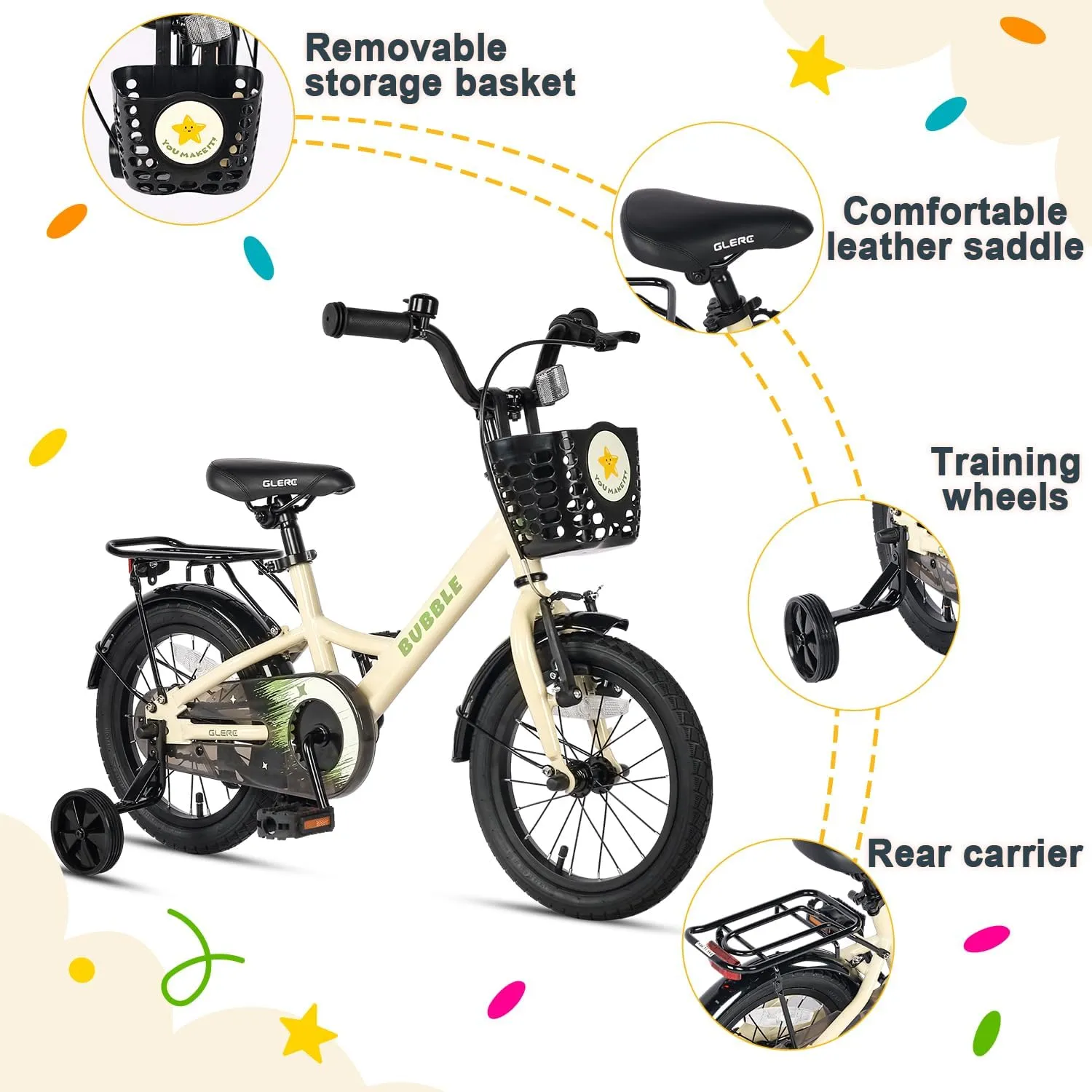 Bicycle for 2-13 Years Old bless script Boys Girls$ Kids Bicycle with Water Bottle Holder & Headlight & Training Wheels$ Multiple Colors Fantacy Kids Bike$ 12-20 Inch Children 