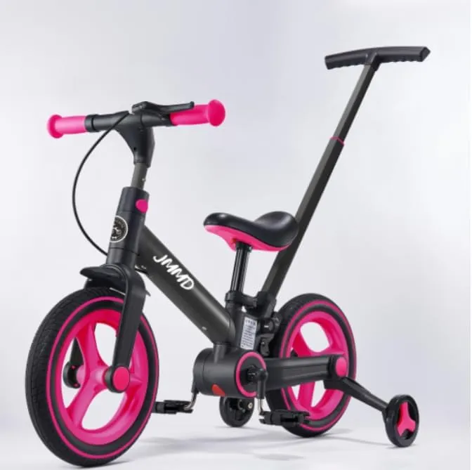 Bike with Push Handle for Kids 18-60 Months$ 6 in 1 Foldable Push Bike with Training Wheels$ Pedals$ Brakes$ Kickstand$ Kid Balance Bike Gift & Toys strip Germany for Boy & Girl$ Rosered JMMD Toddler 