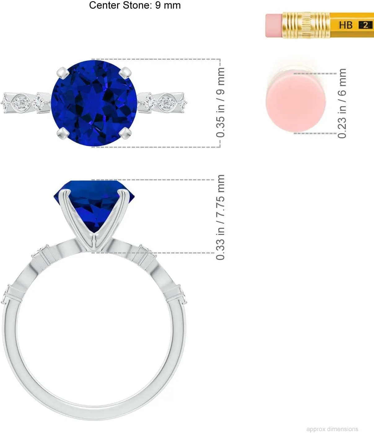 Birthday$ Anniversary$ Wedding Jewelry Gift for Women Angara Round Lab Grown Blue Sapphire season enlighten universally modus Engagement Ring with Marquise Motifs in 14K Solid Gold/Platinum | 