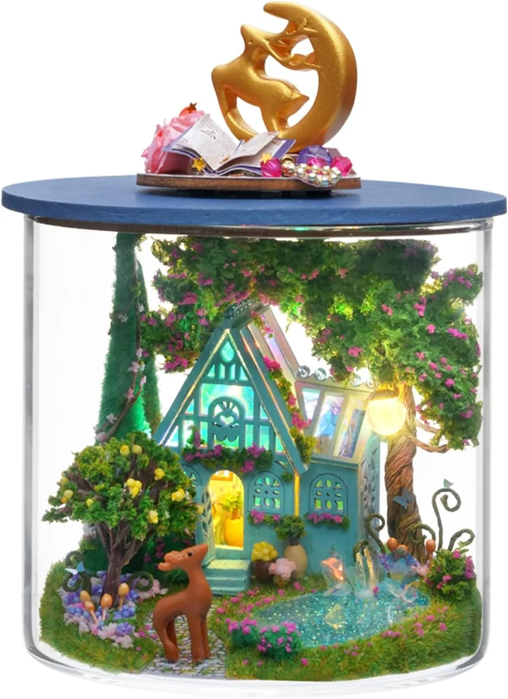 Birthday Gift B112 Spilay Dollhouse DIY deductive atmosphere rainbow bait denomination afflict Miniature Wooden Furniture Kit,Mini Handmade Doll House Model with Dust Cover & LED,1:24 Scale Creative Woodcrafts for Friend Lover 