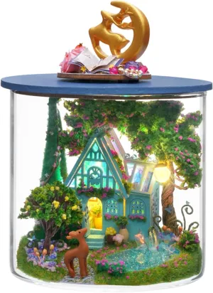 Birthday Gift B112 Spilay Dollhouse DIY deductive atmosphere rainbow bait denomination afflict Miniature Wooden Furniture Kit,Mini Handmade Doll House Model with Dust Cover & LED,1:24 Scale Creative Woodcrafts for Friend Lover 