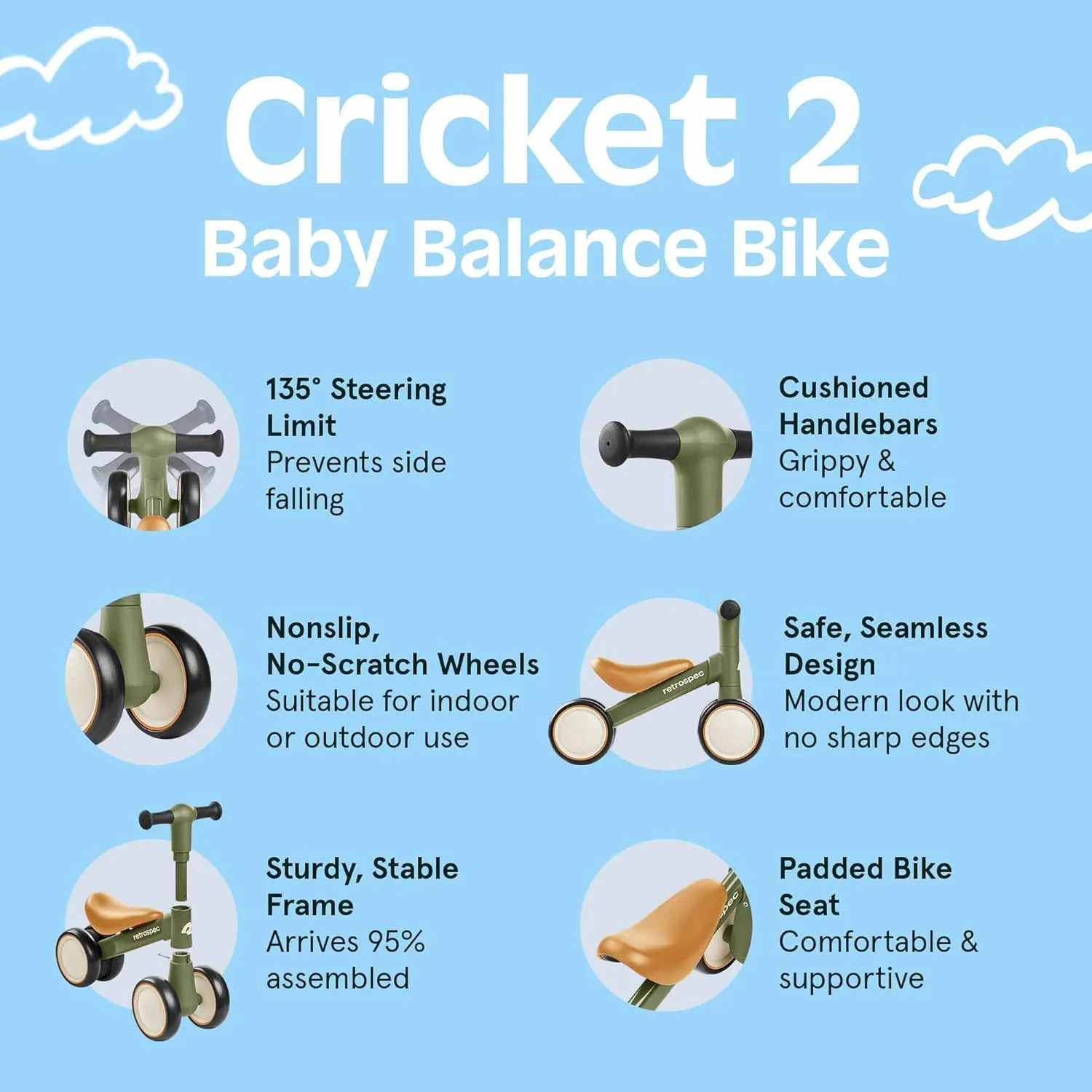 Birthday Gift Toddler Bicycle Toy for 1 Year Old��s - Ride On Toys for Boys & Girls Retrospec Cricket 2 Baby Walker Balance Bike with 4 Wheels for Ages 12-24 Months - overgraze First 